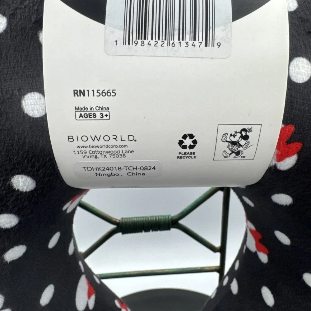 Disney Minnie Mouse Black/red Minnie Memory Foam Neck Pillow w/ Ears and Bow NWT